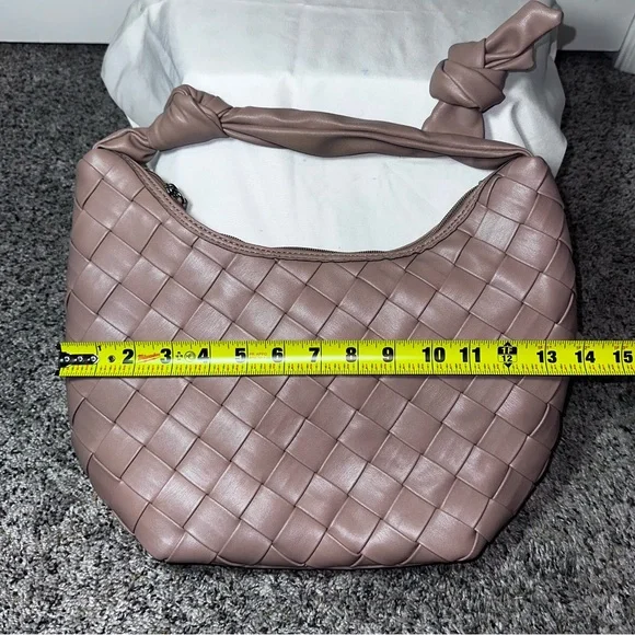 Worthington Woven Faux Leather Medium Hobo Bag Taupe Knotted Handle - Picture 4 of 8